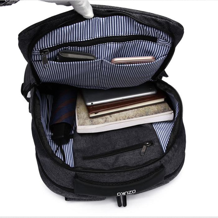Multi-Function Anti-Theft Fashion Backpack with USB Charging-Black-ERucks
