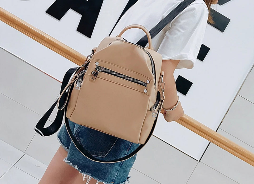 Women's Sheepskin Trendy Fashion Hip School Leather Backpack