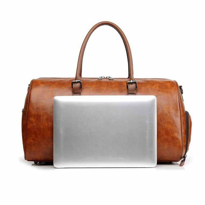 Men's Medium Vegan Leather Barrel Travel Duffel Bag