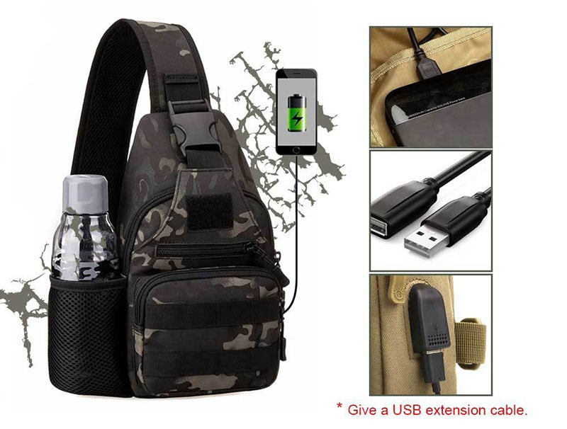 Molle Single Shoulder Sling Chest Backpack with USB Charging