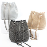 Women's Rhinestone Mesh Bucket Hand Bag