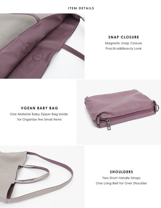 Women's Reversible Soft Cruelty Free Material Vegan Leather Tote Handbag
