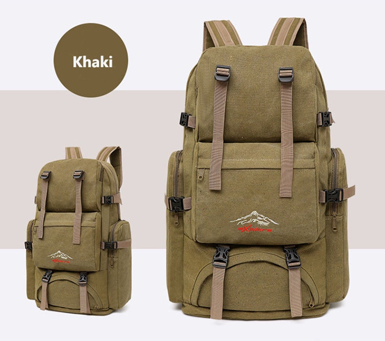 60L Large Canvas Camping Hiking Backpack