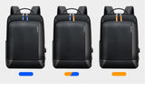 Men's Genuine Leather Travel Thin USB Charging Laptop Backpack