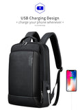 Men's Genuine Leather Travel Thin USB Charging Laptop Backpack