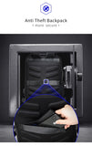 Men's Genuine Leather Travel Thin USB Charging Laptop Backpack