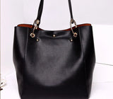 Women's Classic Large Vegan Leather Bucket Tote Handbag