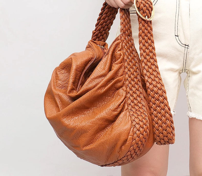 Women's Big Casual Hobo Shoulder Bag with Woven Buckle Strap