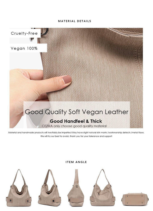 Women's Soft Cruelty Free Vegan Leather Medium Hobo Handbag