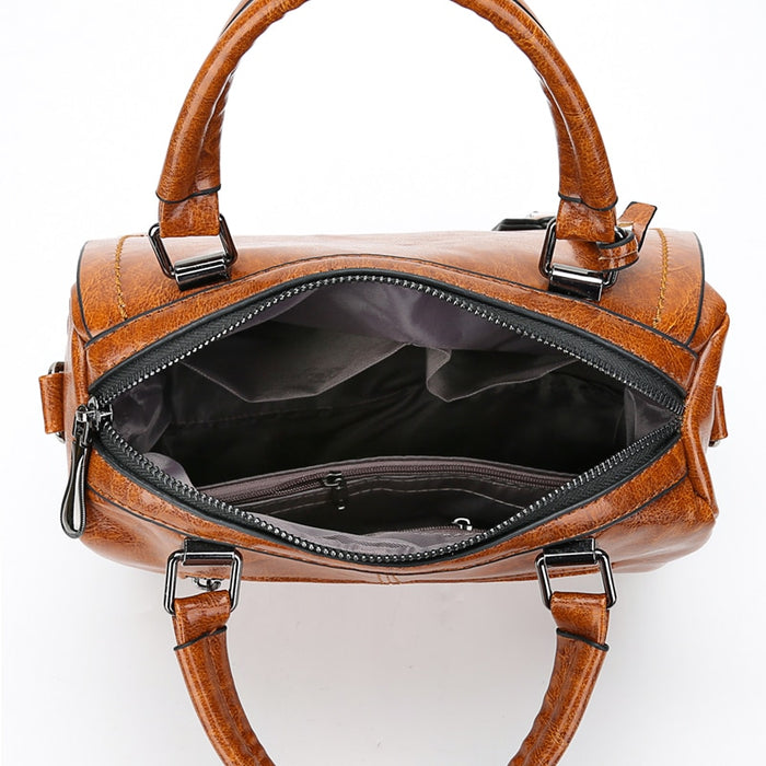 Women's Vintage Vegan Leather Rivet Handbag with Shoulder Strap