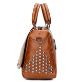 Women's Vintage Vegan Leather Rivet Handbag with Shoulder Strap