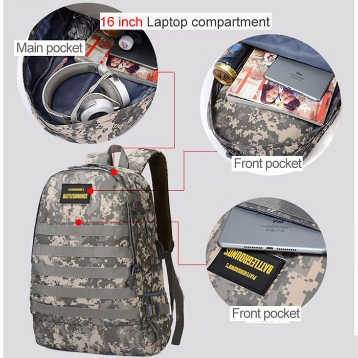 PUBG 35L Molle Tactical Military Laptop Backpack with USB Charging & Headphone Port