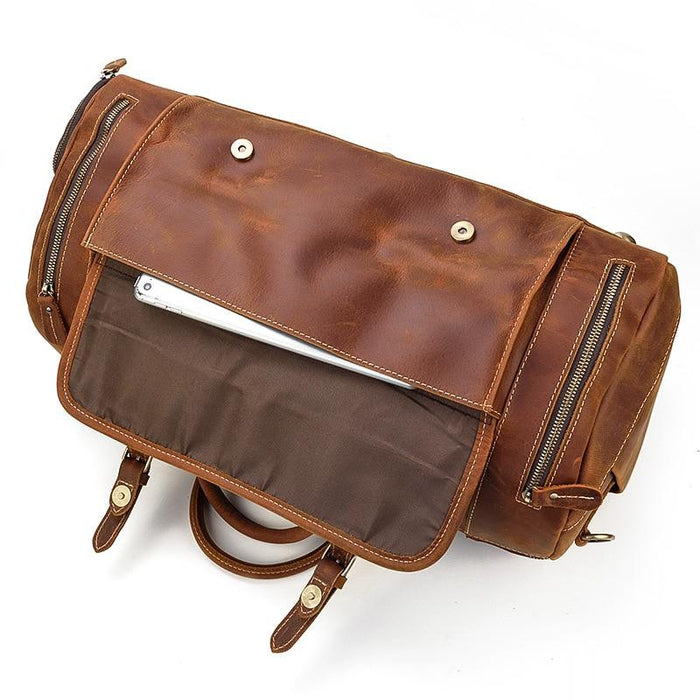 Crazy Horse Men's Vintage Distressed Leather Medium Barrel Duffel Bag