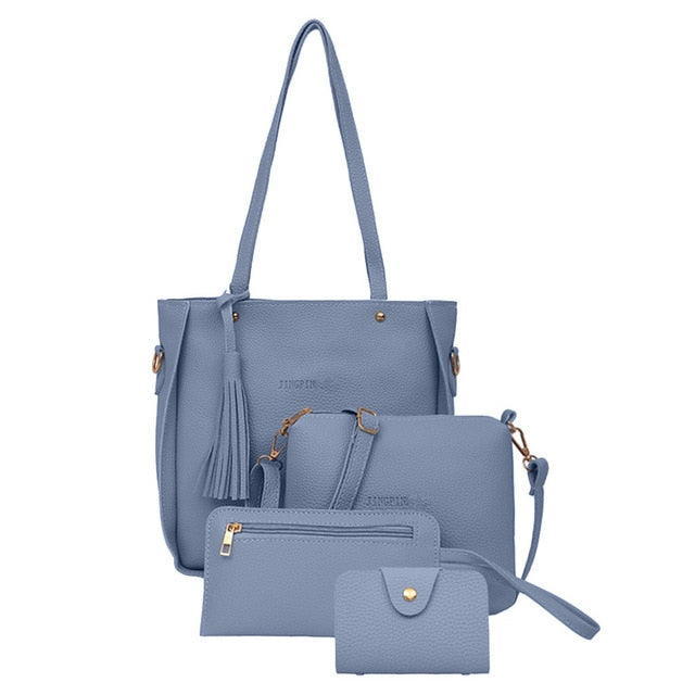 Mairbeon 4Pcs Women Fashion Solid Color Soft Faux Leather Shoulder Bag  Handbag Purse Set - Walmart.com