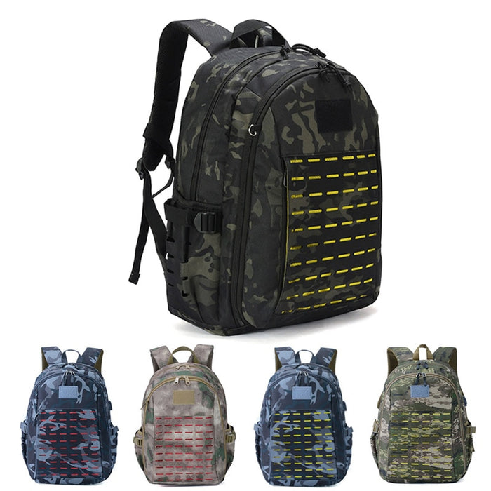 30L 900D Nylon Waterproof  Military Laser Cut Molle Backpack with USB Charging