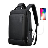 Men's Genuine Leather Travel Thin USB Charging Laptop Backpack