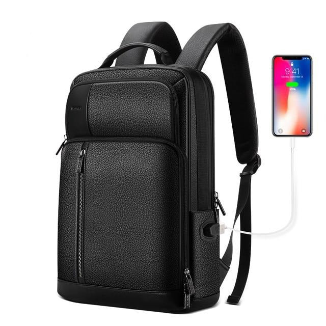 Men's Genuine Leather 15.6 Inch USB Charging Laptop Backpack