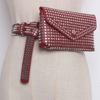 Women's Rivet Studded Leather Purse - Belt Bag