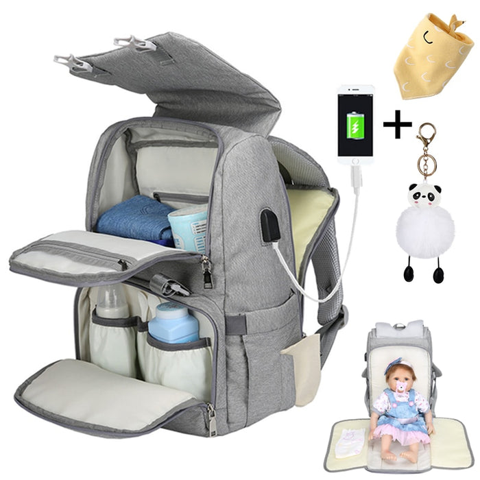 Maternity - Baby Diaper Organizer Backpack with Diaper Mat and USB Charging Port