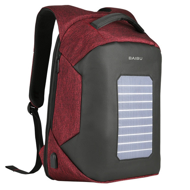 Men's Anti-Theft Solar Powered 10W Laptop Backpack with USB Charging