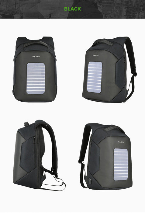 Men's Anti-Theft Solar Powered 10W Laptop Backpack with USB Charging