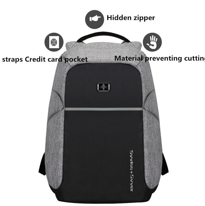 Swiss Style Original Bobby Design Anti-Theft 15" Laptop Backpack with USB Charging