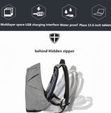 Swiss Style Original Bobby Design Anti-Theft 15" Laptop Backpack with USB Charging