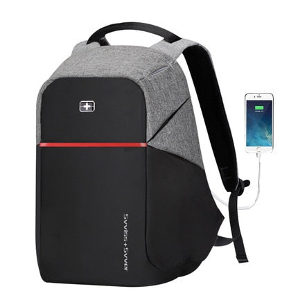 Swiss Style Original Bobby Design Anti-Theft 15" Laptop Backpack with USB Charging