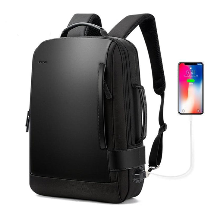 Men's Expandable Nylon Business 15" Laptop Backpack with USB Charging