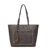 Women's Vintage Vegan Leather Tassel Tote