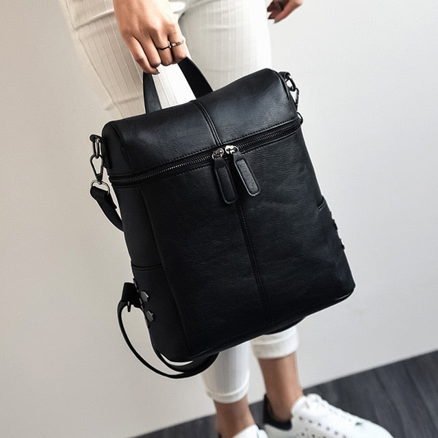 Women's Simple Style Vegan Leather Backpack