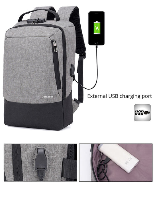 Men's Canvas Medium Anti-Theft Business 15" Laptop Backpack with USB Charging and TSA Lock
