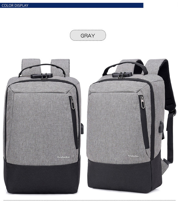 Men's Canvas Medium Anti-Theft Business 15" Laptop Backpack with USB Charging and TSA Lock