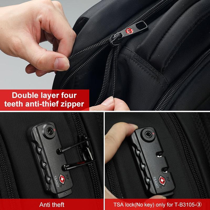 Men's Anti-Theft Waterproof Laptop Backpack with USB Charging and TSA Lock