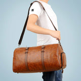 Men's Medium Vegan Leather Barrel Travel Duffel Bag