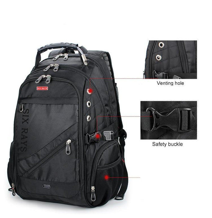 Large Capacity 3 Compartment Heavy Duty Nylon Travel Backpack with Lock and Rain Cover