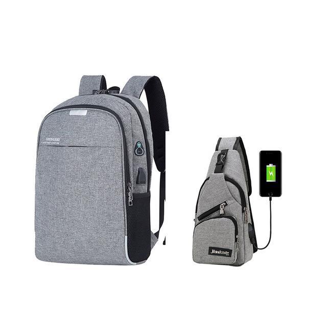 Anti-Theft Laptop Backpack w/ USB Charging Port and Small Sling Bag Set