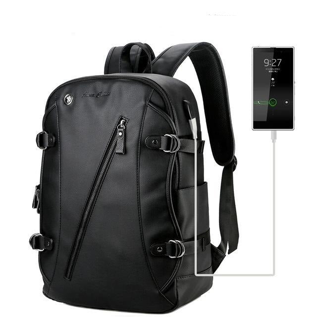 Men's Leather Casual 13" Laptop Backpack with USB Charging