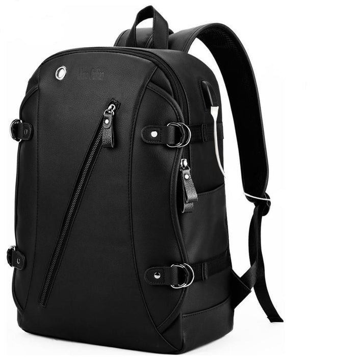 Men's Leather Casual 13" Laptop Backpack with USB Charging