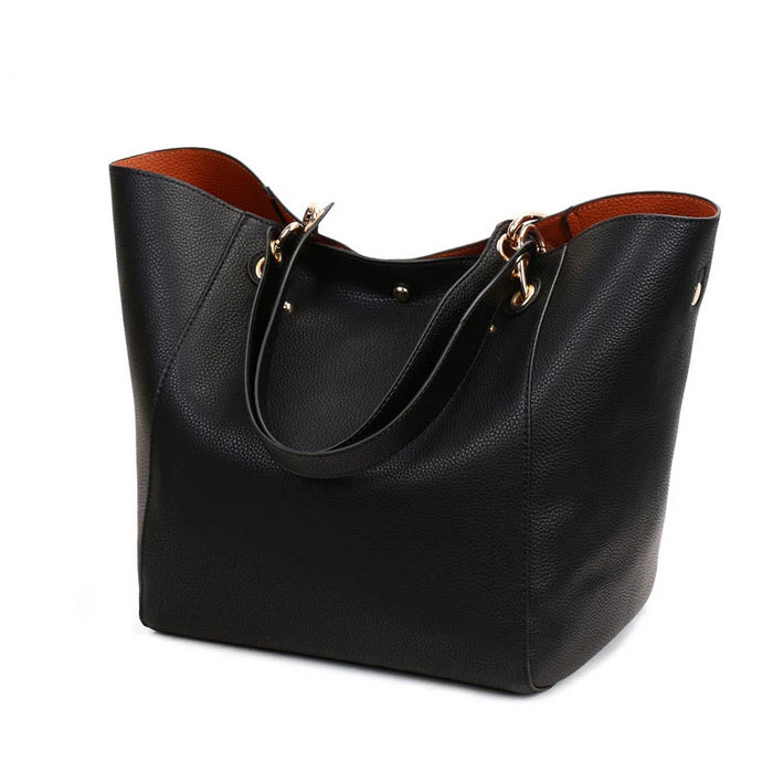 Women's Classic Large Vegan Leather Bucket Tote Handbag