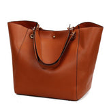 Women's Classic Large Vegan Leather Bucket Tote Handbag