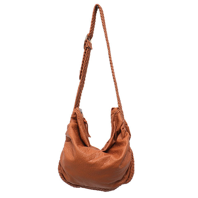 Women's Big Casual Hobo Shoulder Bag with Woven Buckle Strap