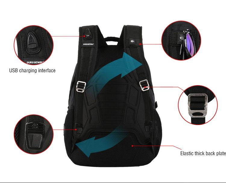 Swiss Design Medium Travel Backpack with USB Charging and Headphone Cord Port