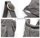 Women's Big Casual Hobo Shoulder Bag with Woven Buckle Strap